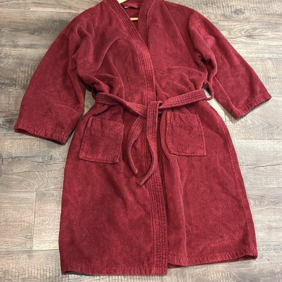 Chakir Turkish Linens BURGUNDY Bath Robe TERRY CLOTH long BELT front pockets LRG - Picture 1 of 13